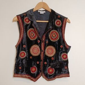 Crushed Velvet Rene Derhy Embroidered Vest Size Medium